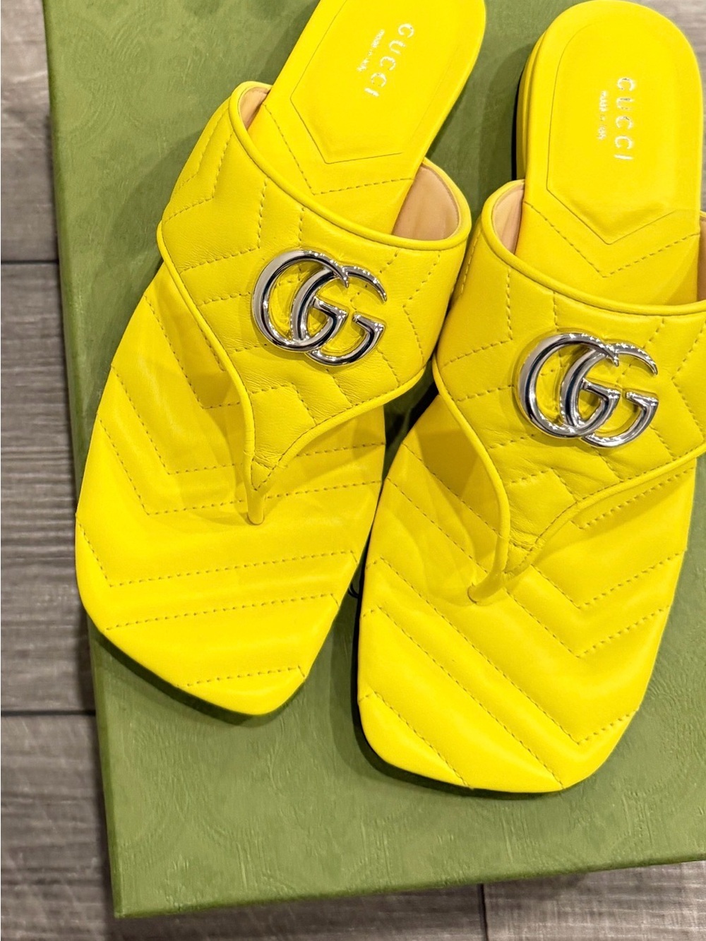 Gucci Bright Yellow Quilted GG Thong Sandals